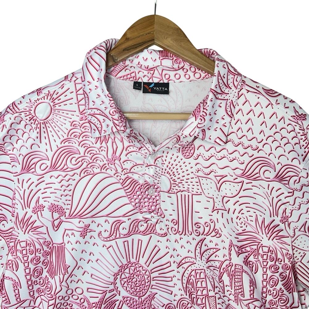 Yatta Golf The Hula Pink Hawaiian Men's Large Short Sleeve Performance Polo